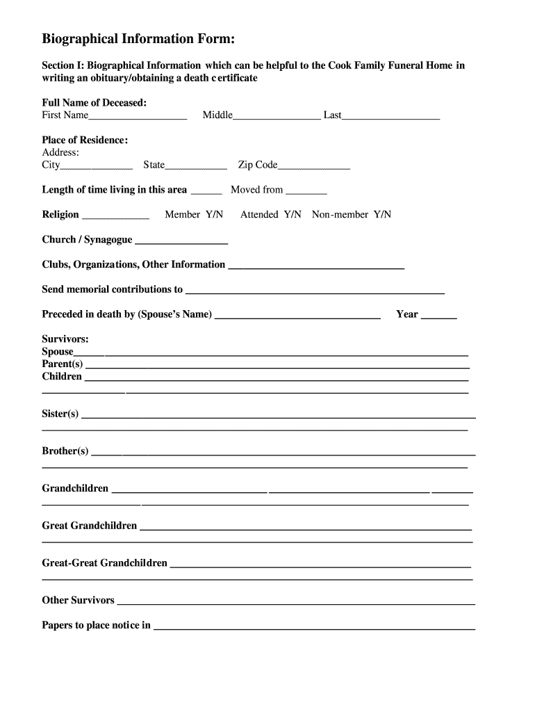 Biographical Information Form Fill Online Printable Fillable 