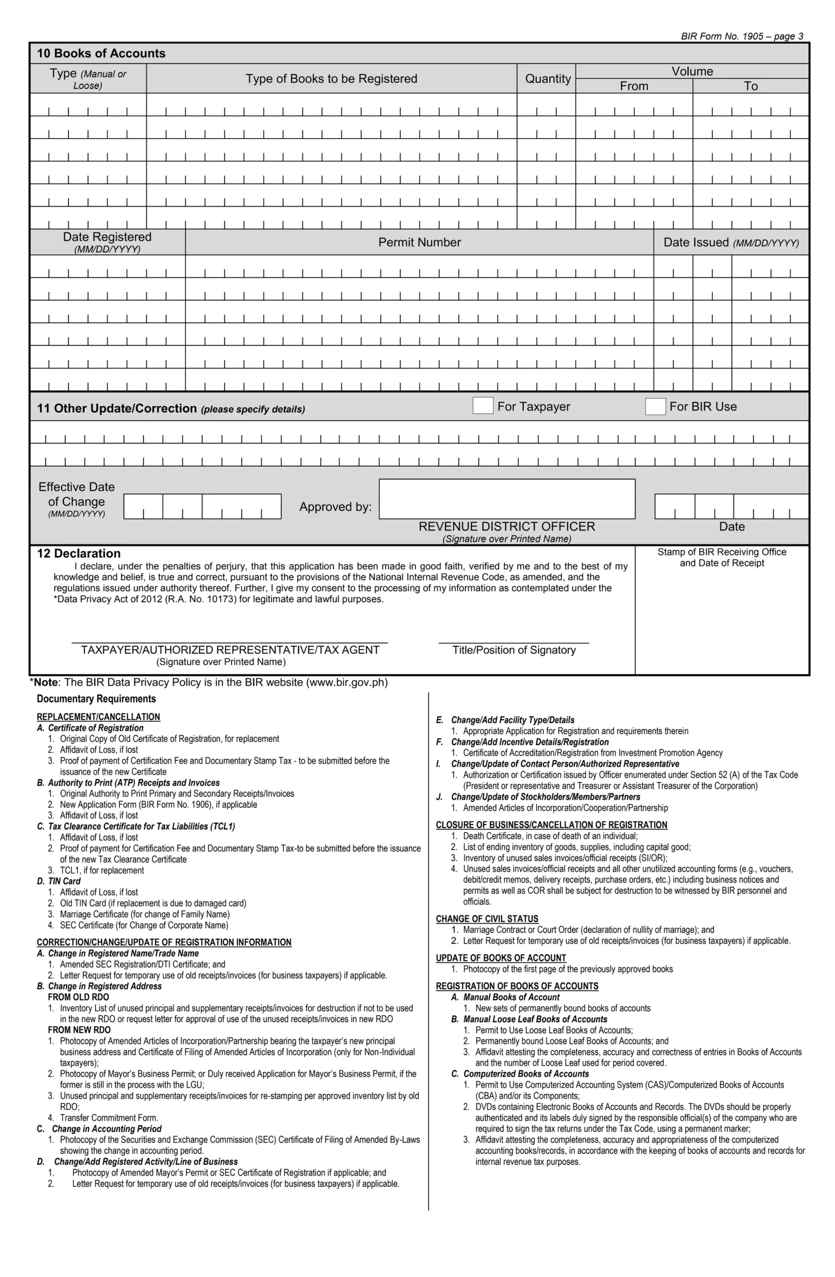 BIR FORM 1905 pdf