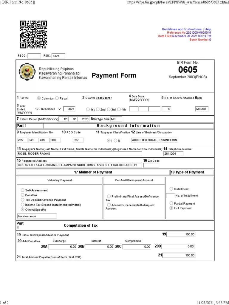 Bir Form No 0605 PDF Taxes Payments