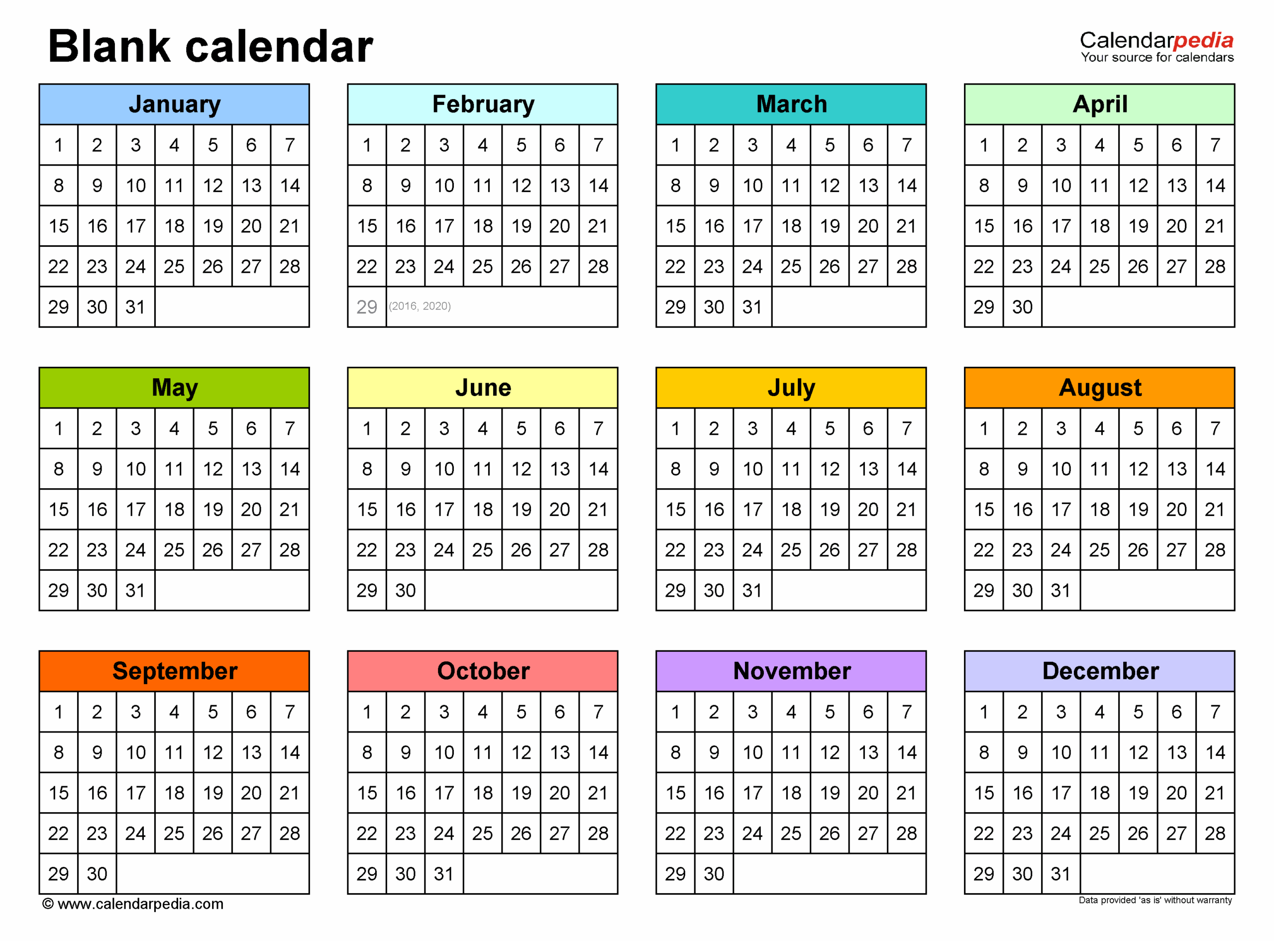 Blank Printable Calendar Year