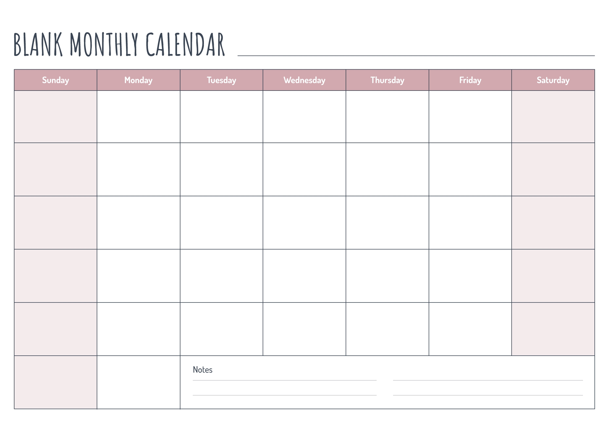 Blank Printable Monthly Calendar Download