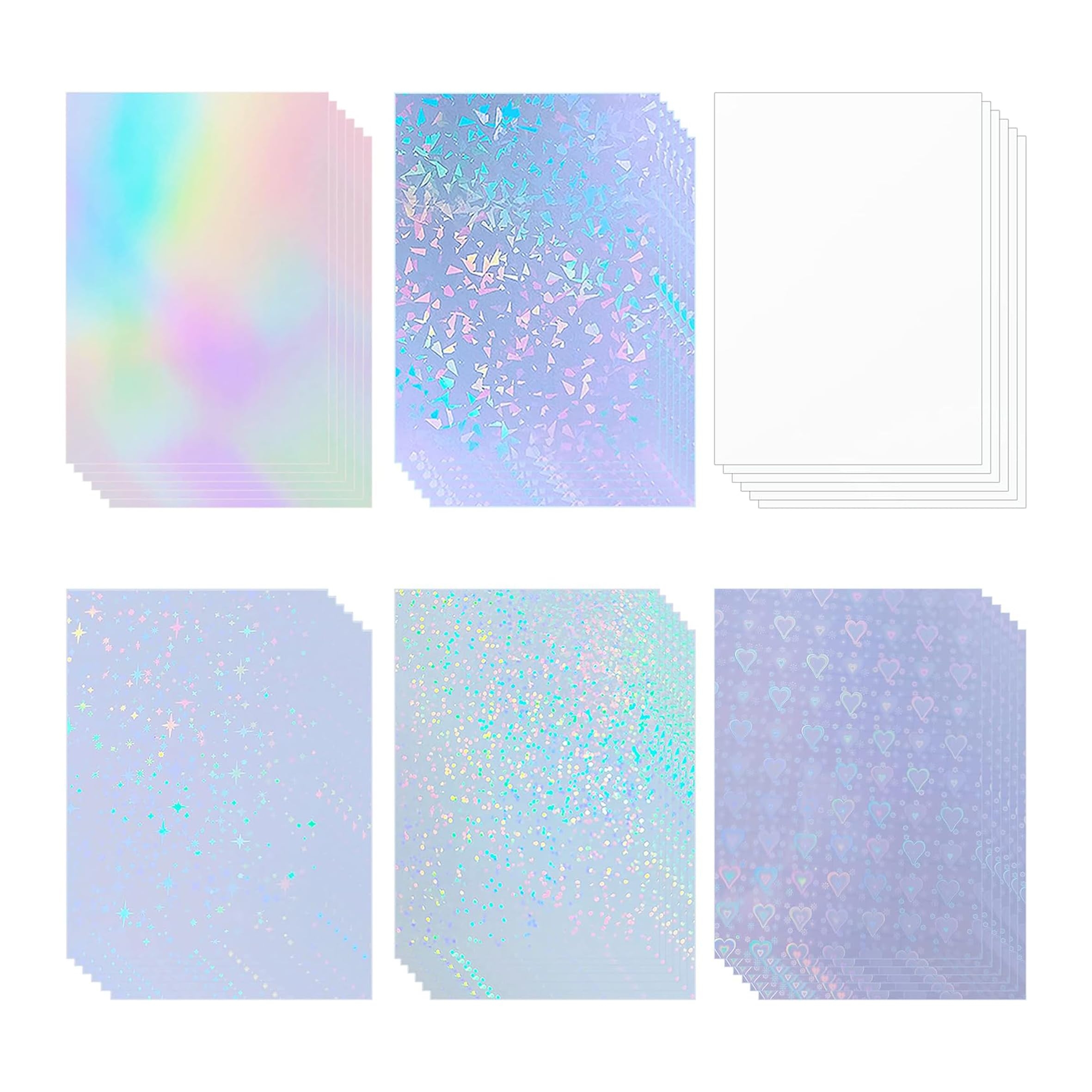Bleidruck 36 Sheets Holographic Clear Vinyl Holographic Stickers Paper Self Adhesive Transparent Holographic Overlay Film With A4 Size 6 Styles Mixed 