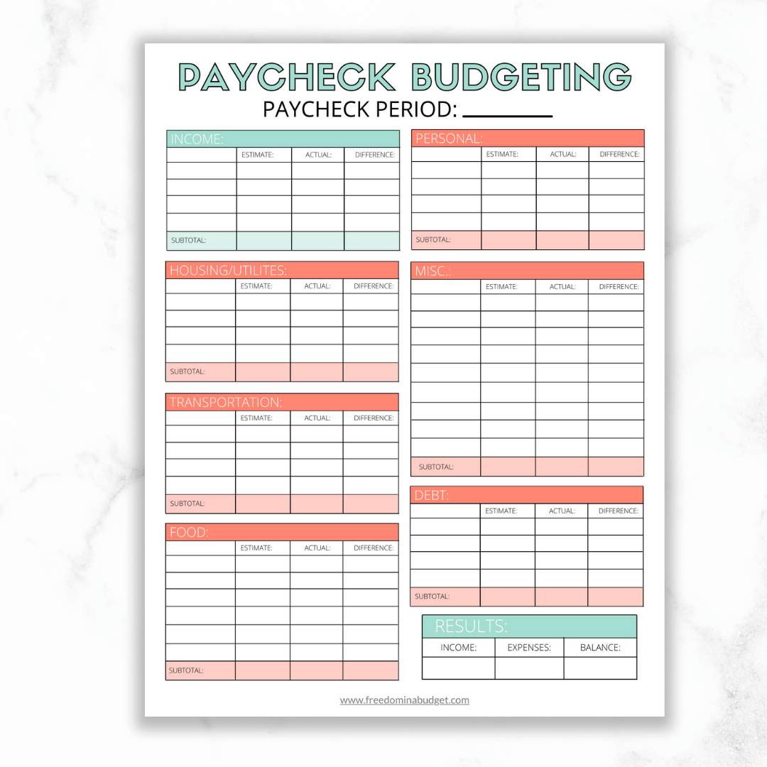 Free Budget By Paycheck Printable