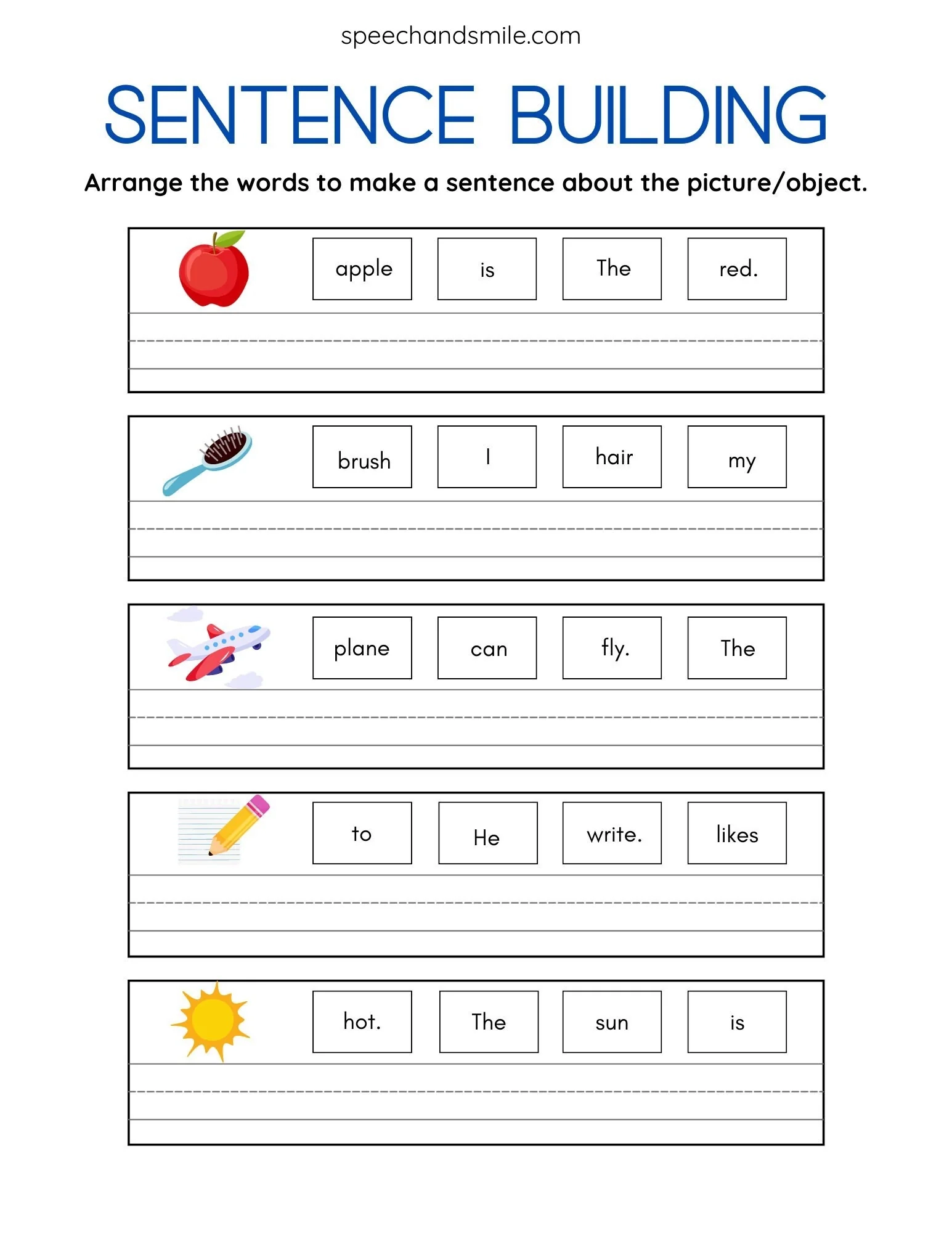 Build A Sentence Worksheet With Miniature Objects Sentence 