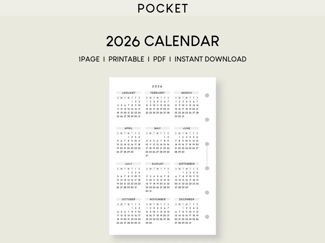 Buy 2026 Pocket Calendar Printable Insert Yearly Planner PDF Online In India Etsy