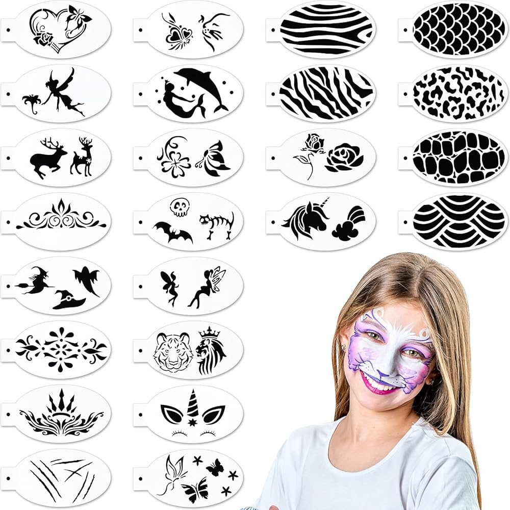Buy Chinco 24 Pieces Face Paint Stencils For Body Painting And Tattoo Templates Kids Holiday Halloween Makeup Art Cute Style Online At Low Prices 
