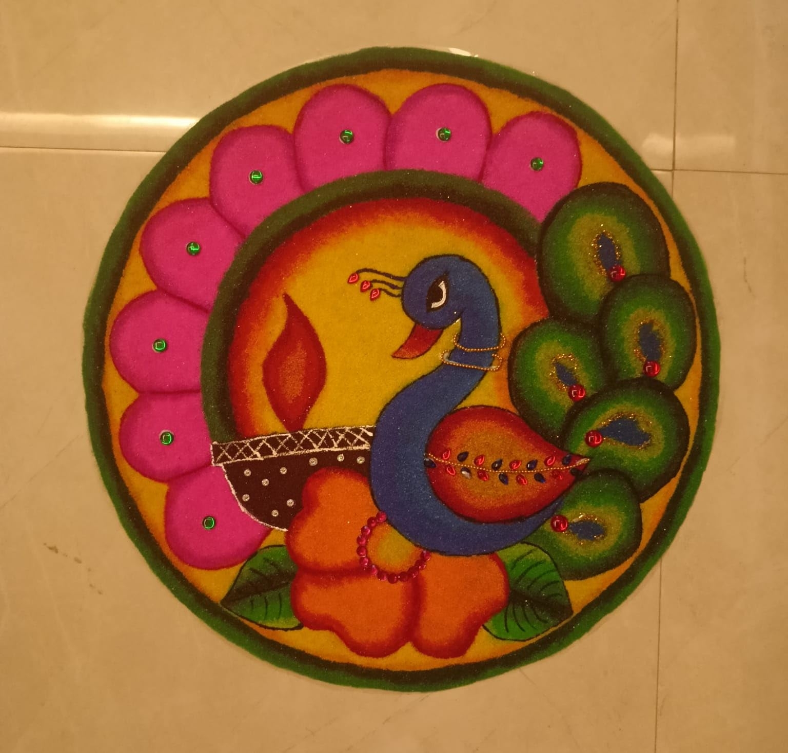 Peacock Circle Rangoli Design