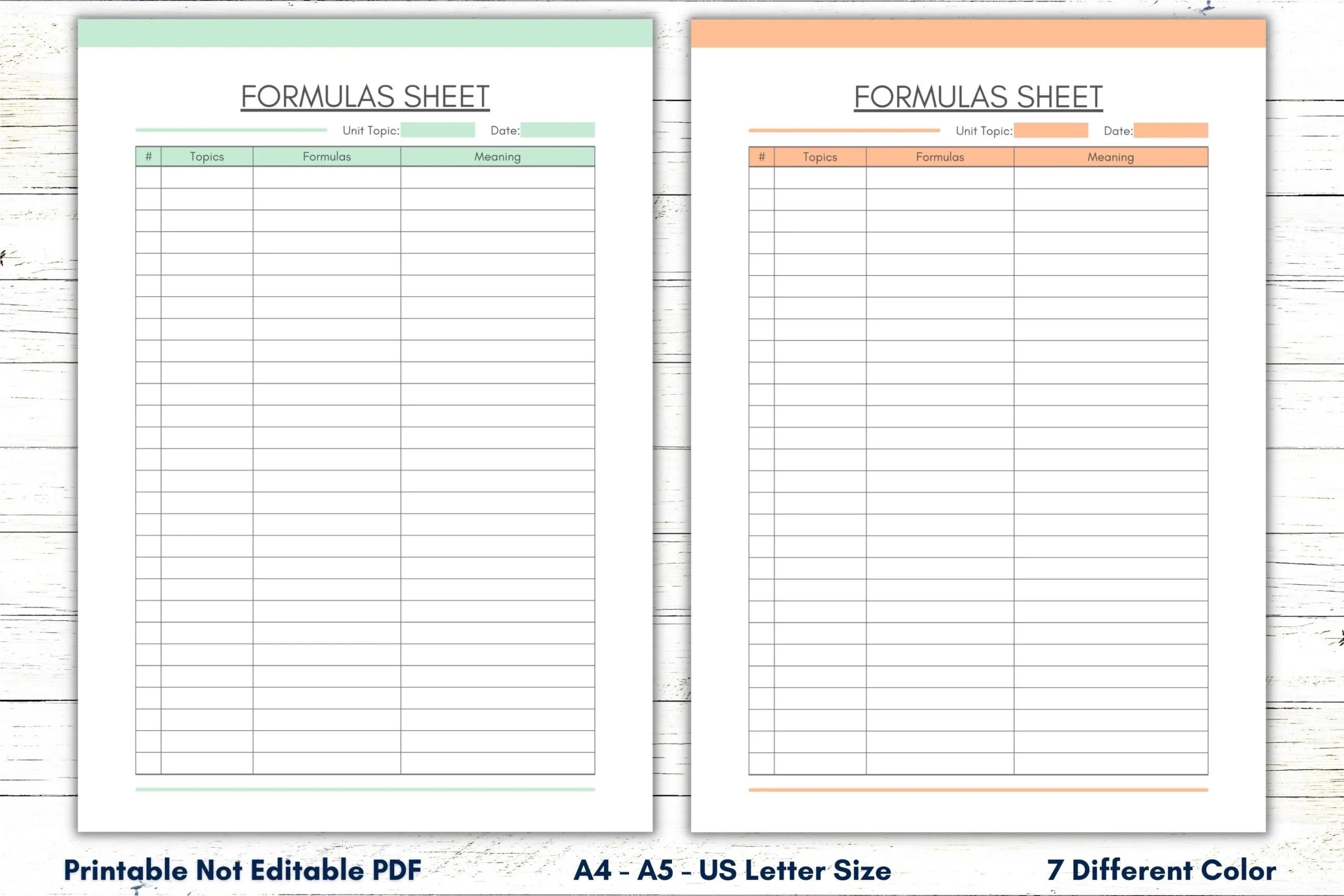 Buy Printable Formulas Sheet Template Formula Notes Pages 