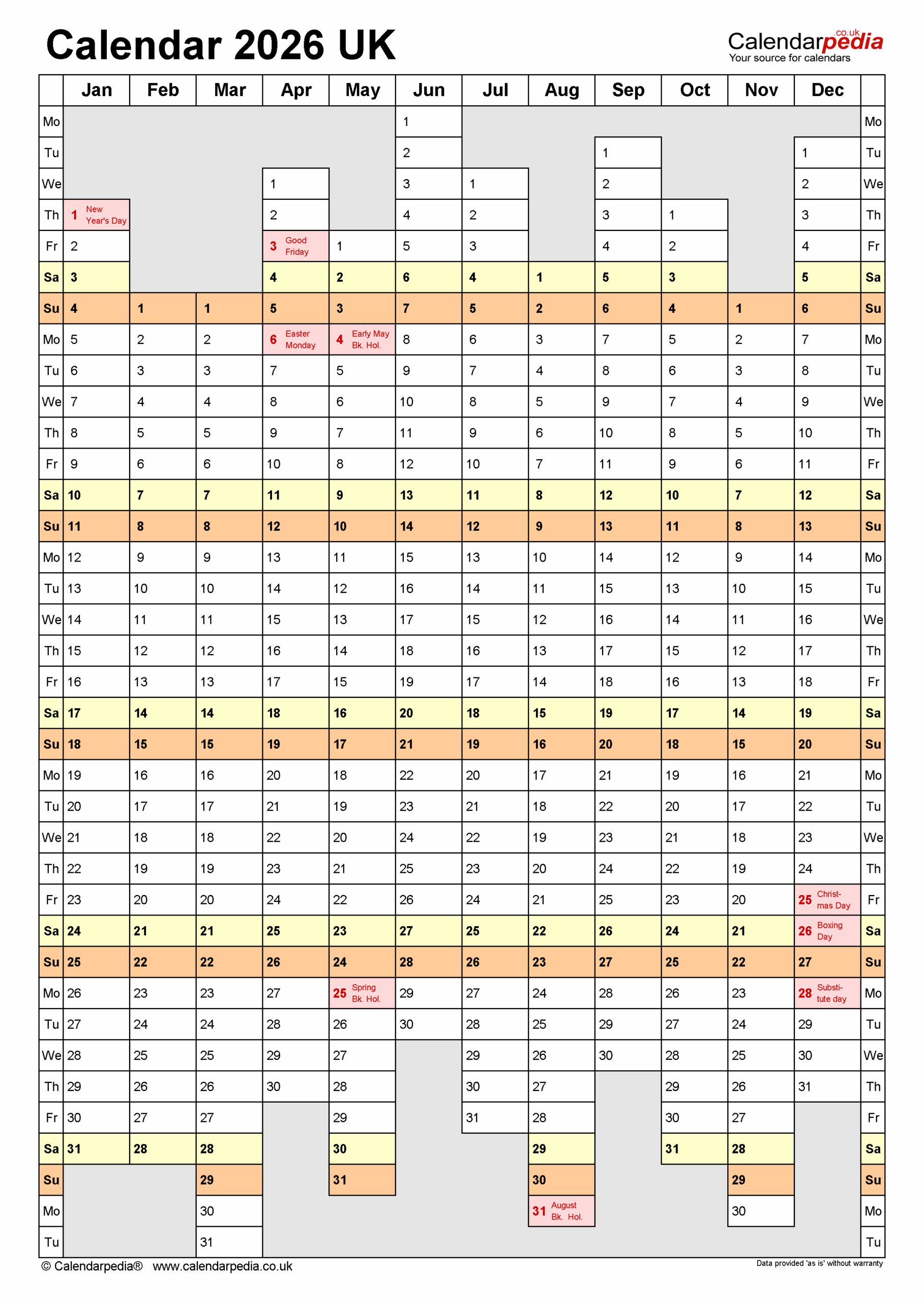 Free Printable Annual Blank Calendars2026