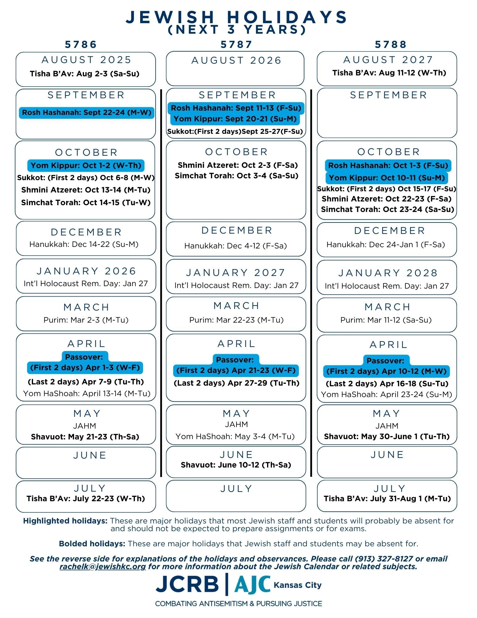 Jewish Holidays 2026 Calendar Printable