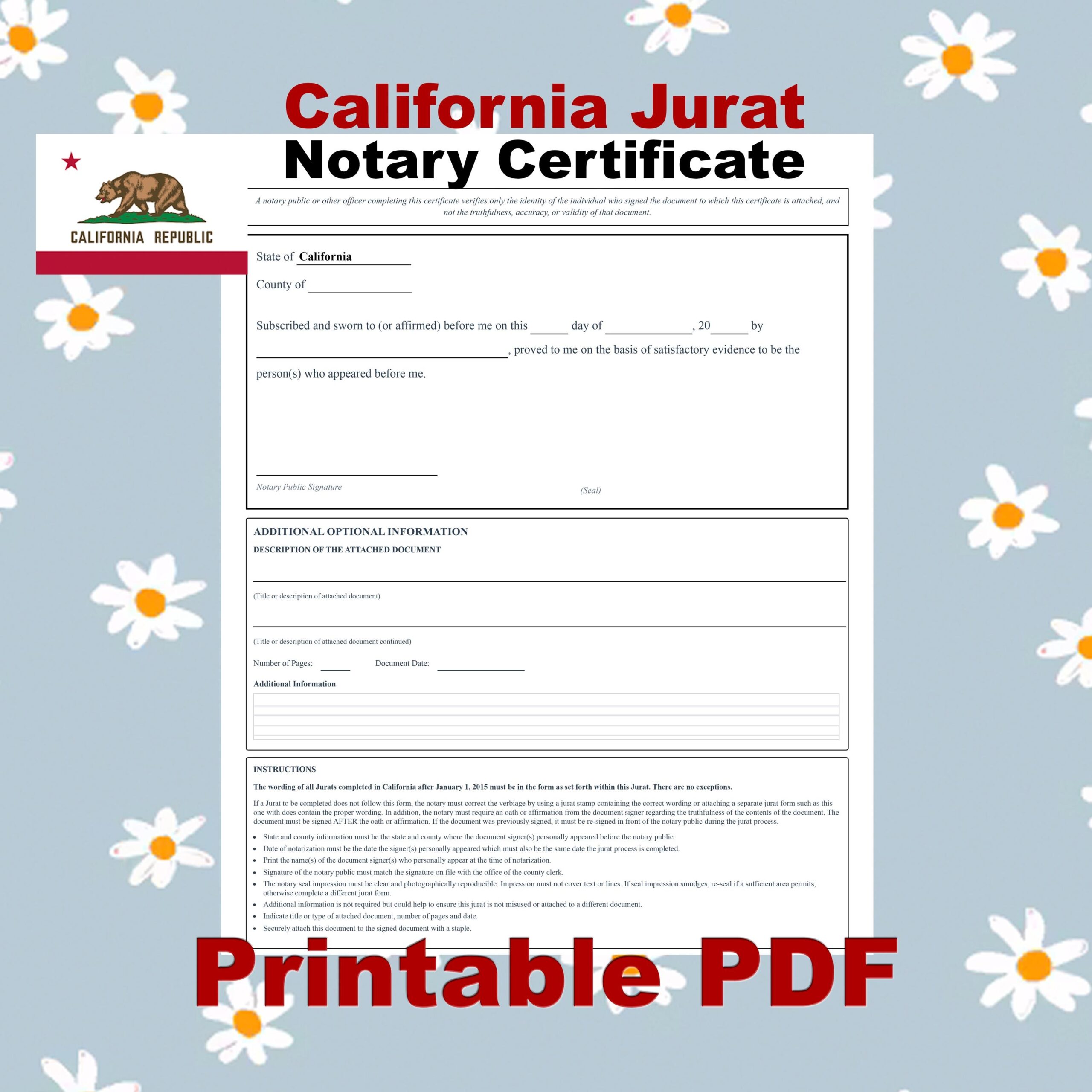 California Jurat Form Etsy Canada