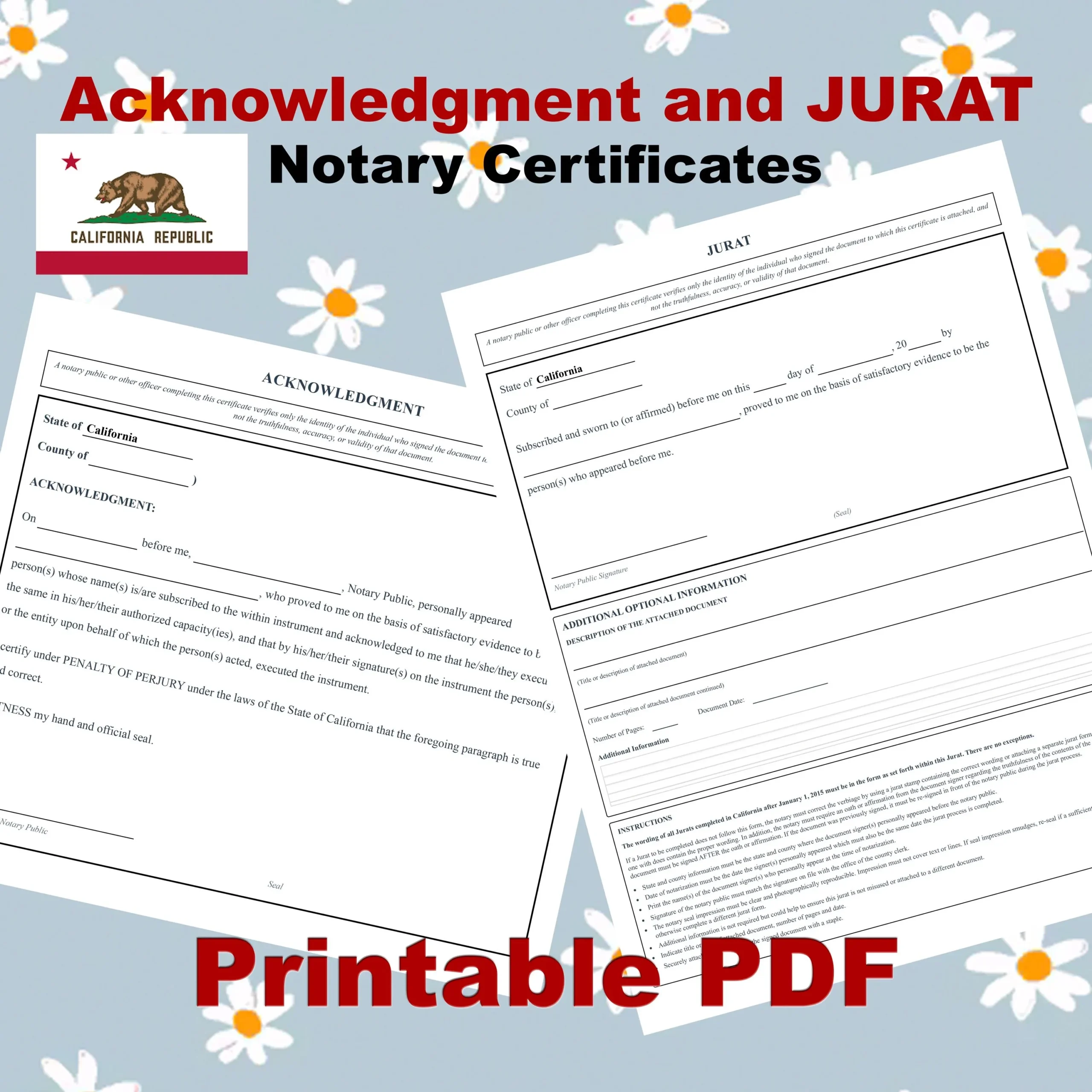 California Jurat Form Etsy Canada
