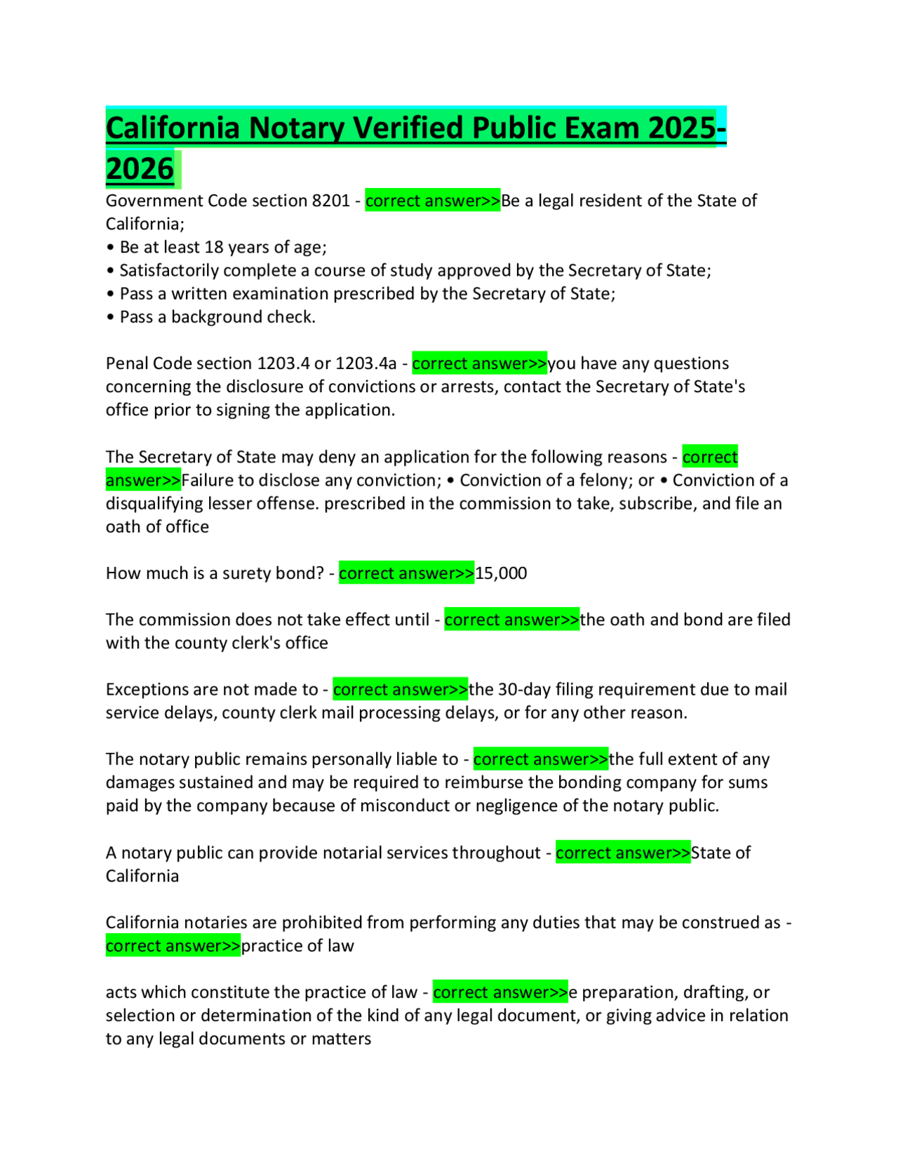California Notary Verified Public Exam 2025 2026 Exams Nursing 