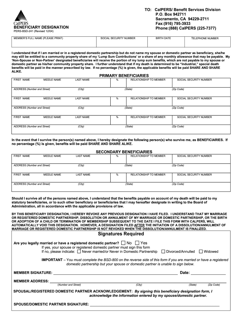 Calpers Beneficiary Fill Out amp Sign Online DocHub