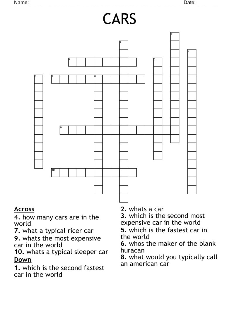 CARS Crossword WordMint