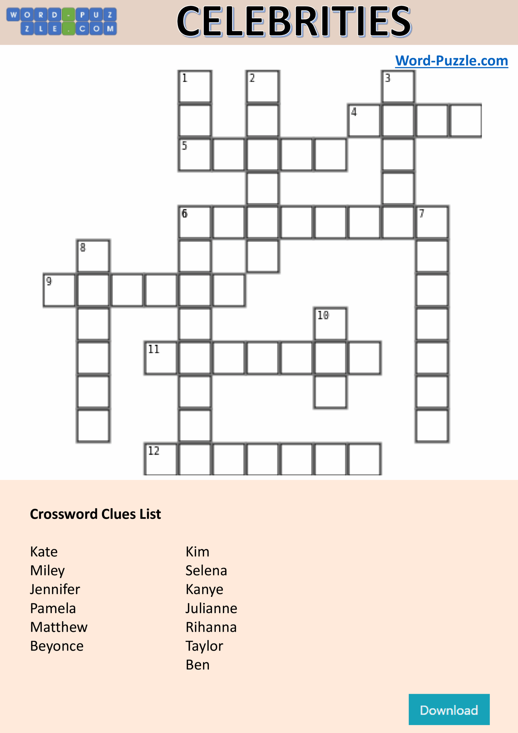 Crossword Puzzles Printable Celebrity