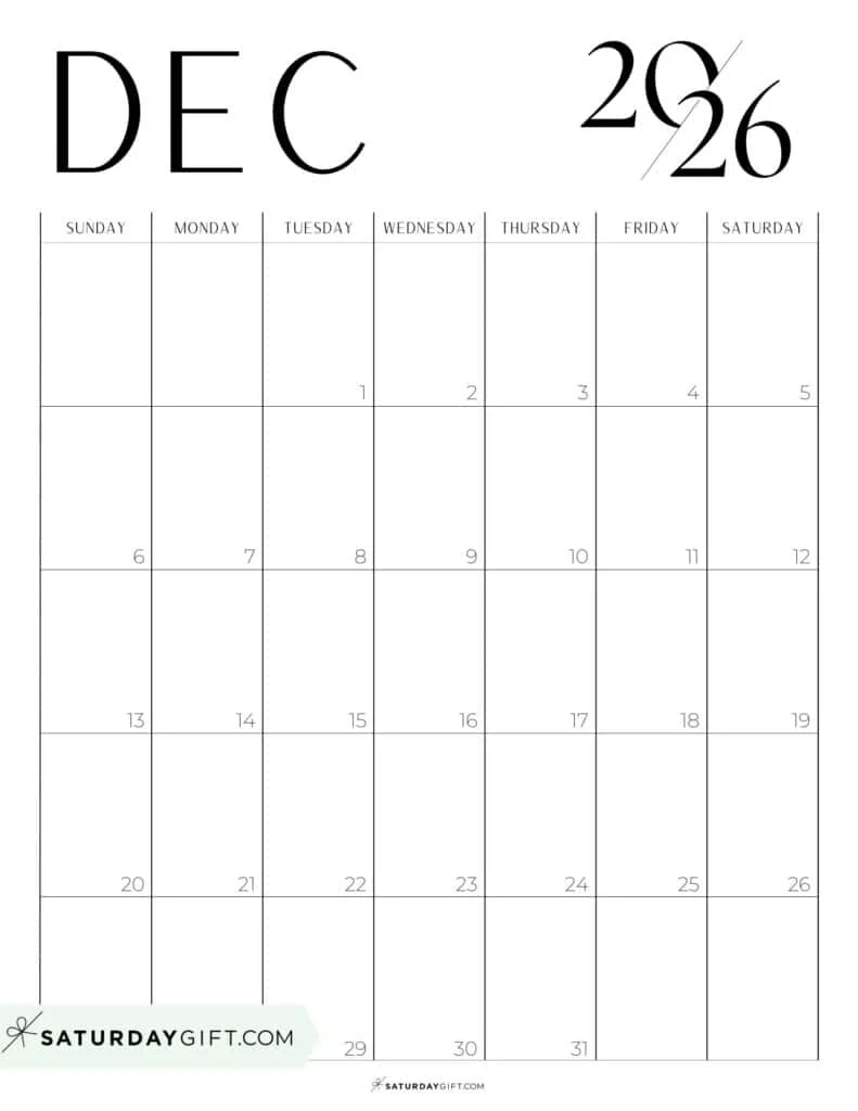 Chic Calendar 2026 Stylish Black And White PDFs