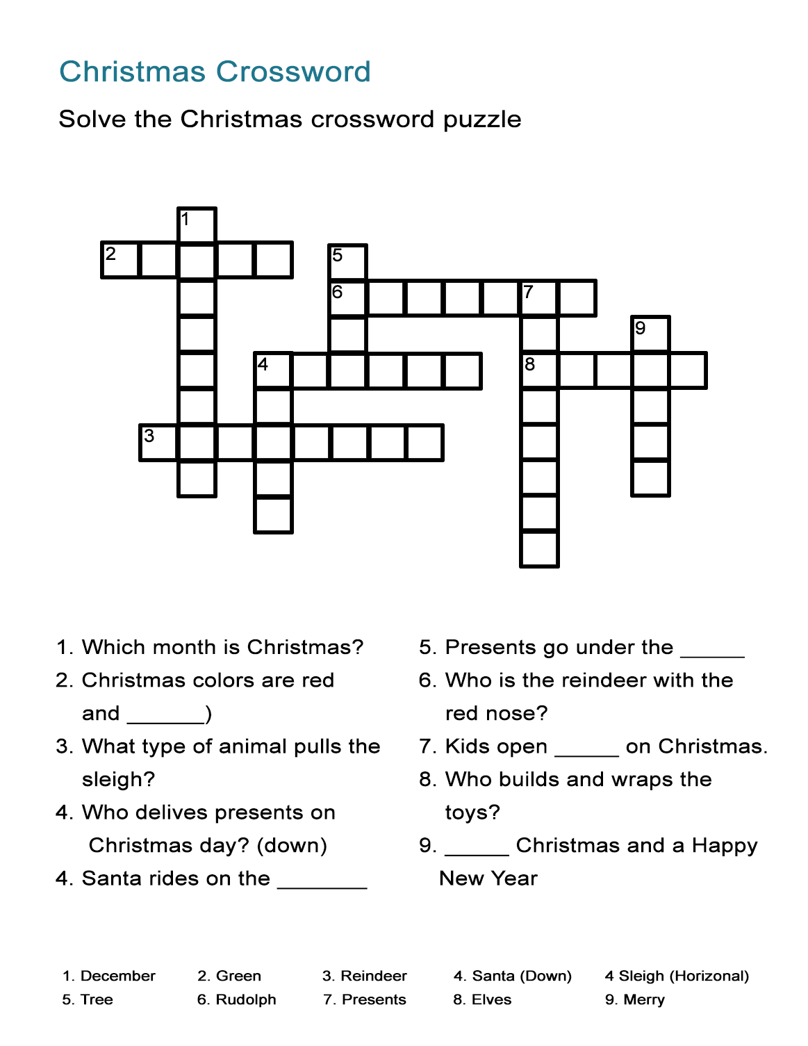 Printable Christmas Crossword Puzzles For Kids