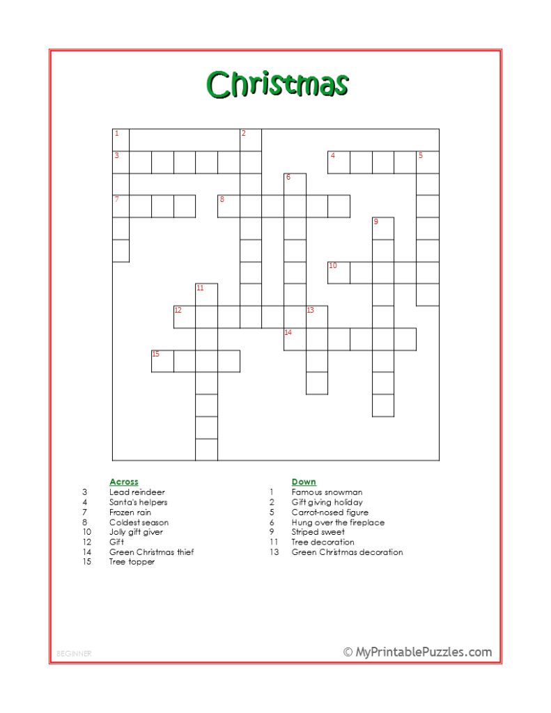Easy Beginner Crossword Puzzles Printable