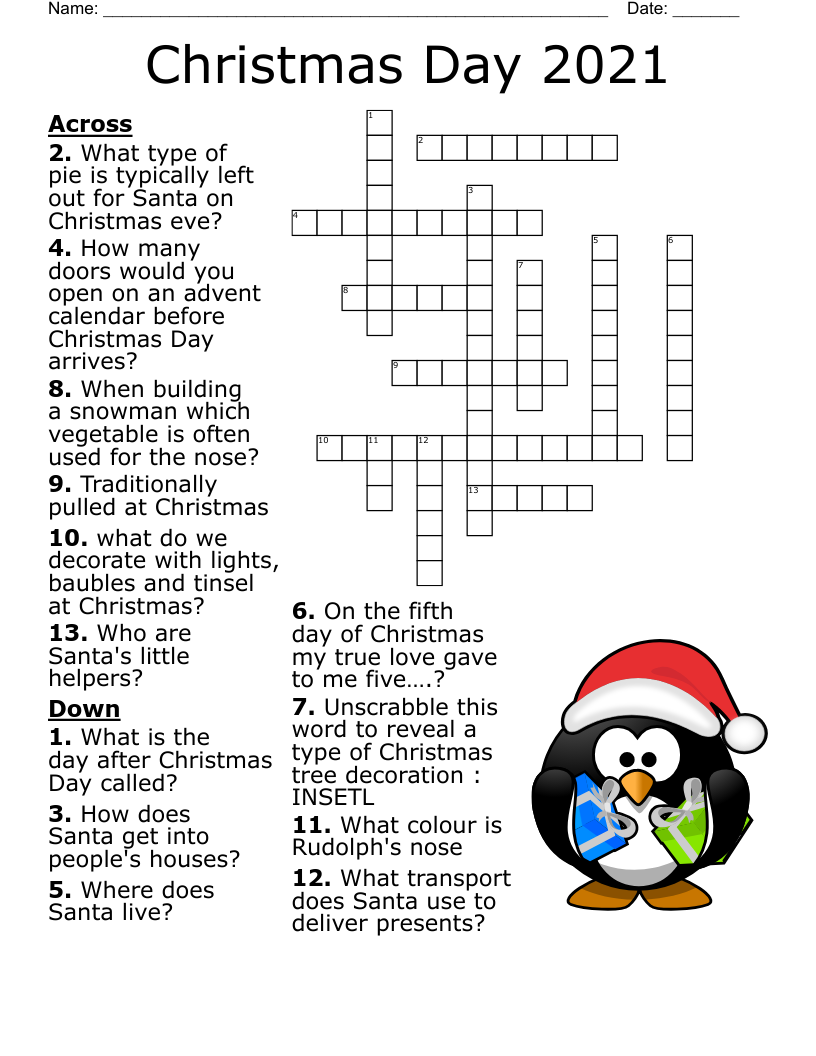 Printable Christmas Crossword Easy