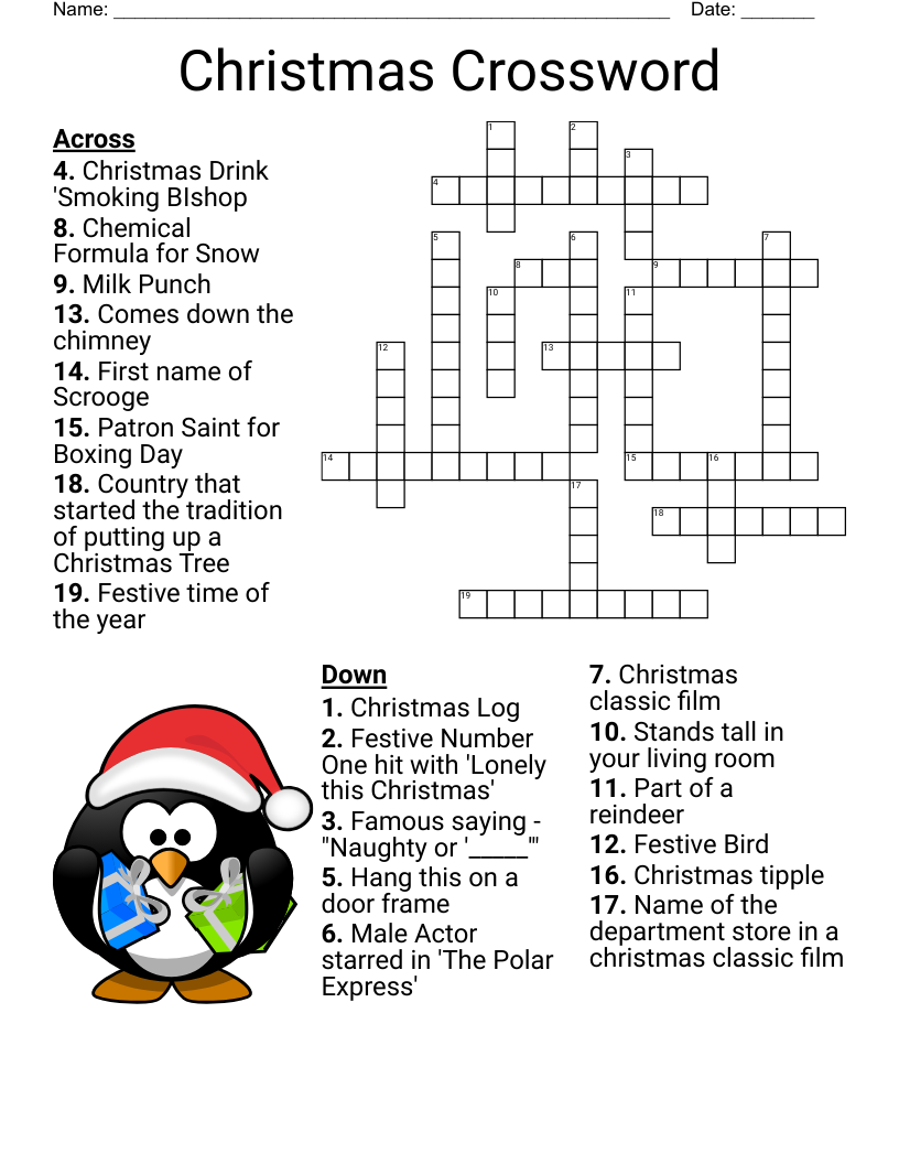 Christmas Movies Crossword Puzzle WordMint