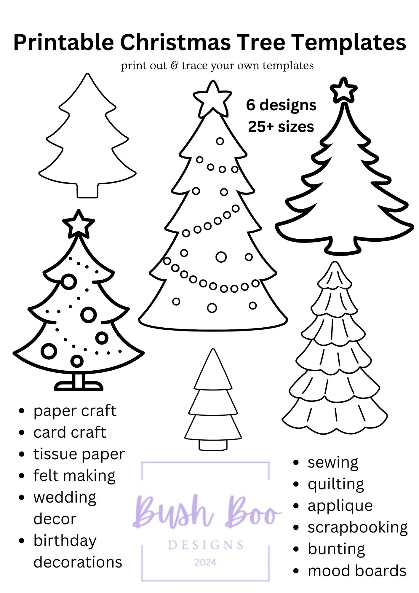 Christmas Tree Templates For Christmas Art 7 Page Festive Templates Paper Craft INSTANT PDF Download Tree Craft Project Kids Craft Activity
