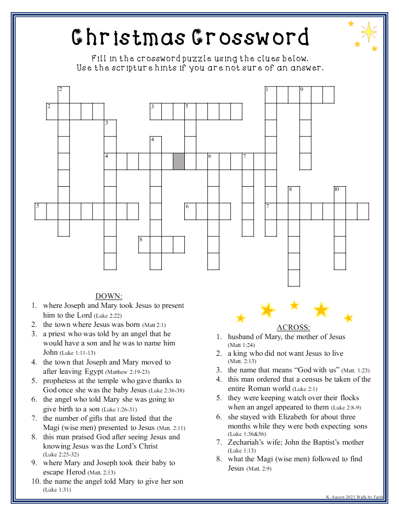 Religious Christmas Crossword Free Printable