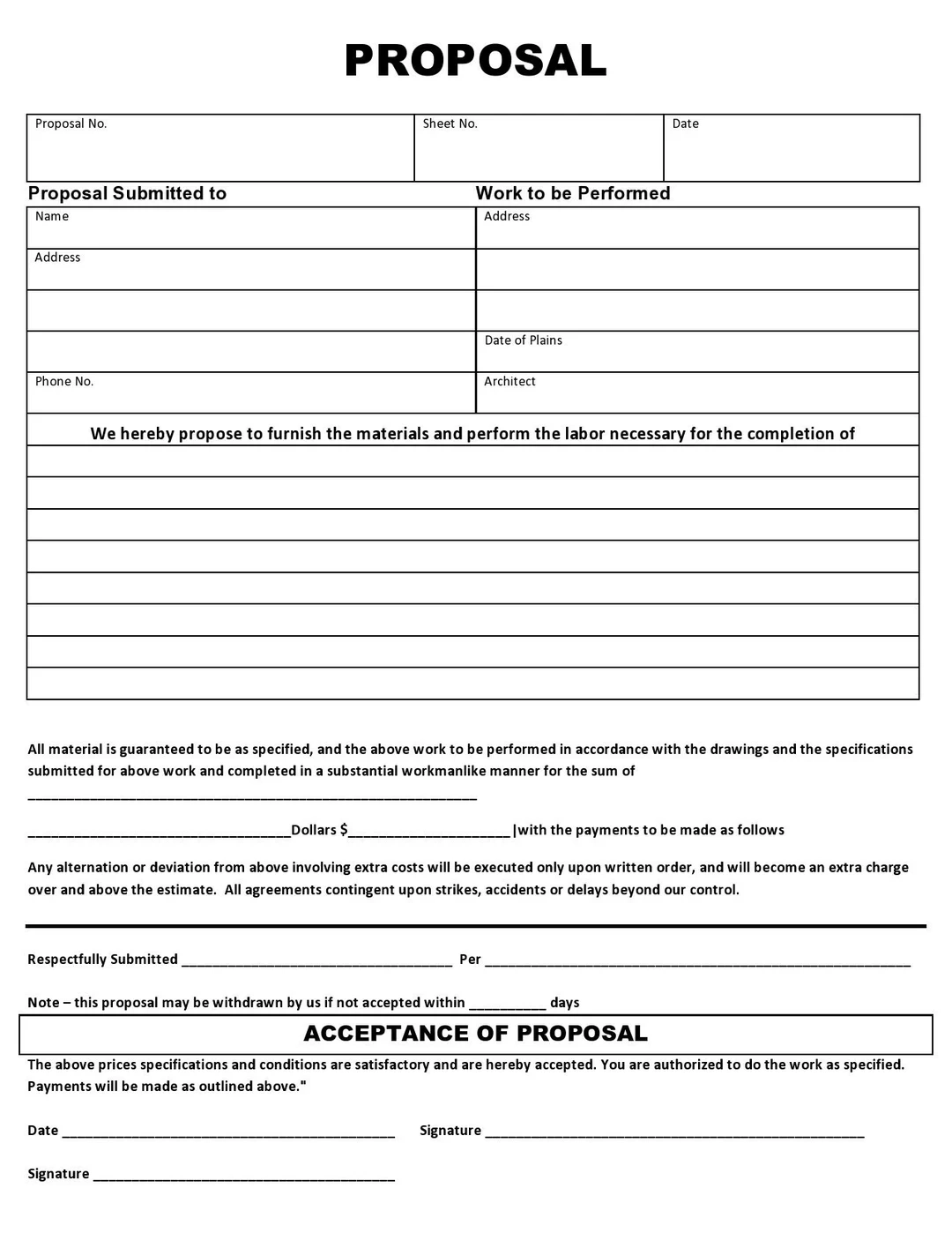 Printable Job Proposal Template