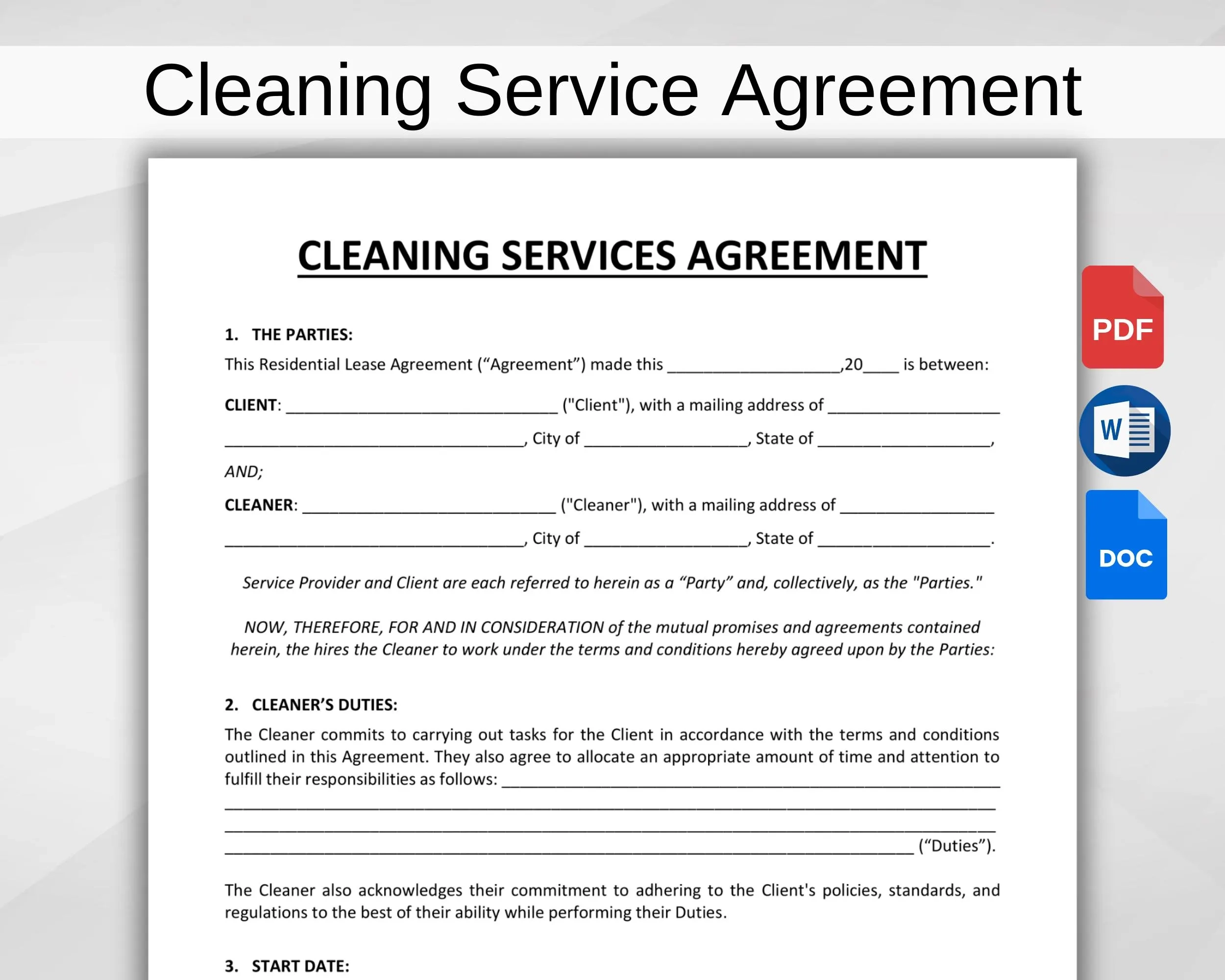 Cleaning Service Agreement Template Printable Cleaning Business 