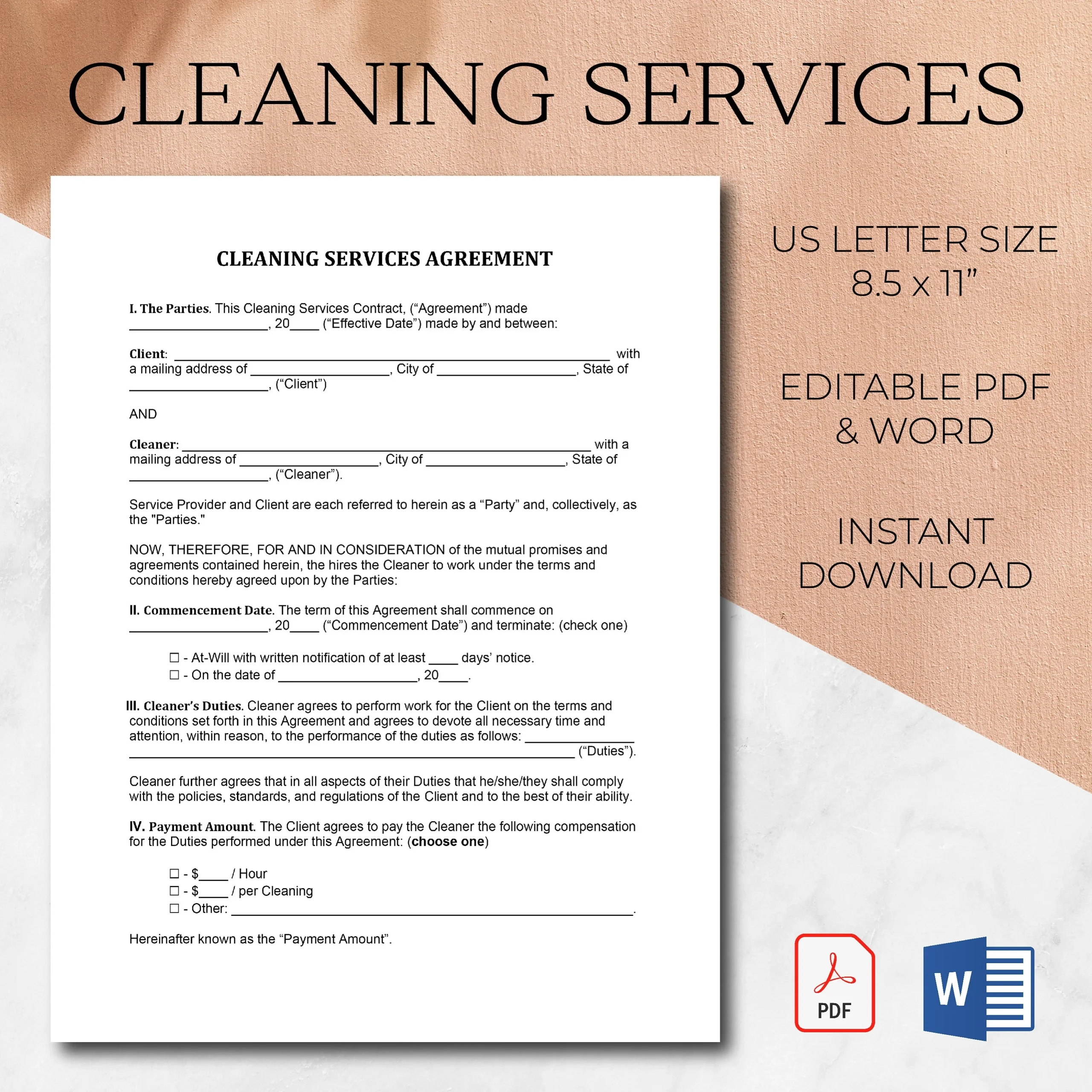 Printable Cleaning Contract Template