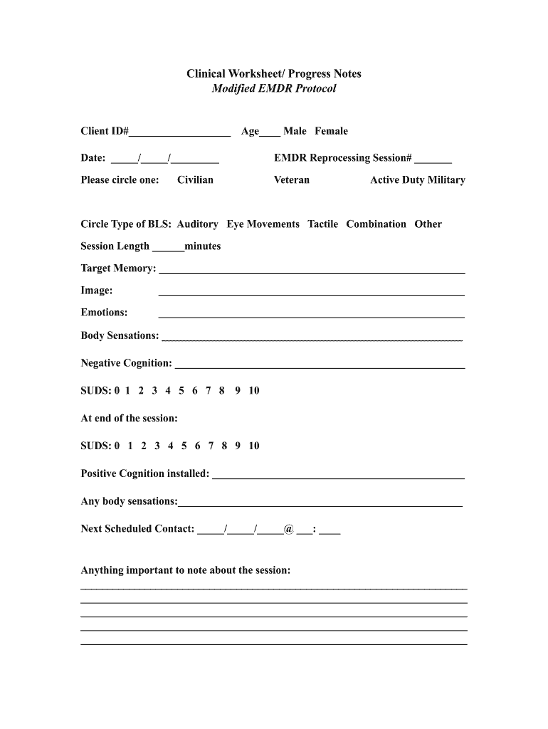 Clinical WorksheetProgress Notes Modified EMDR Protocol Form 