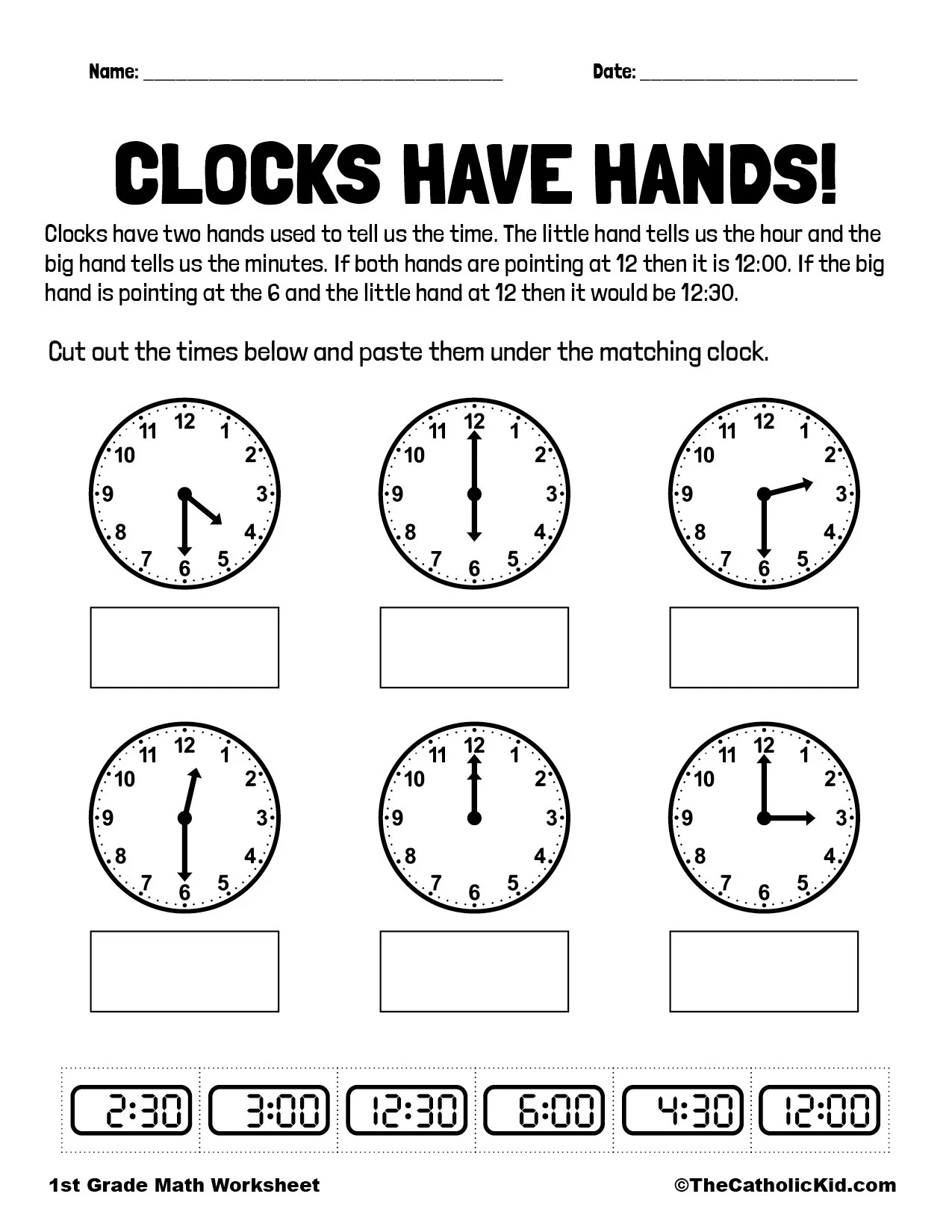 Printable Clock Worksheets For Kindergarten