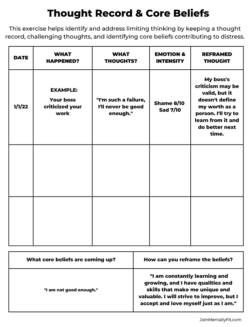 Free Printable Cbt Worksheets For Adults