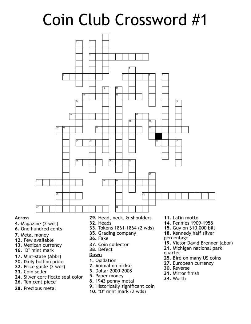 Coin Club Crossword 1 WordMint