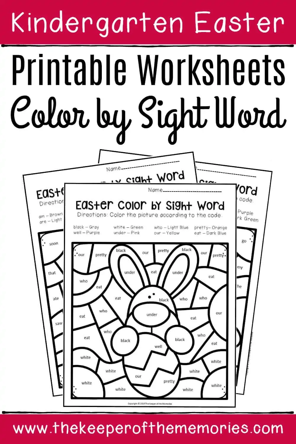 Color By Sight Word Easter Kindergarten Worksheets The Keeper Of 