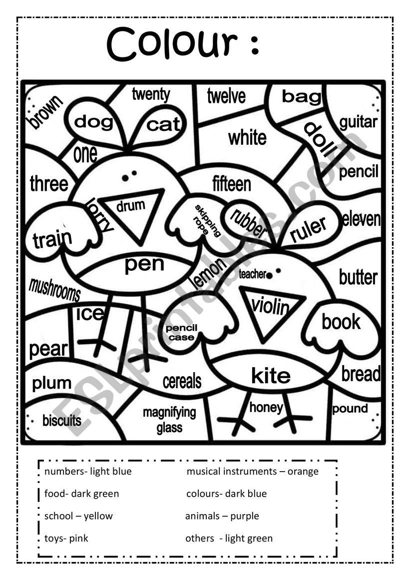 Colour By Words ESL Worksheet By Martinasvabova