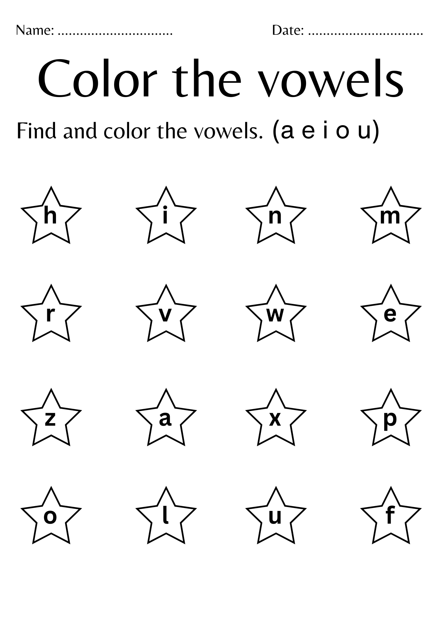 A E I O U Vowels Worksheets Free Printable