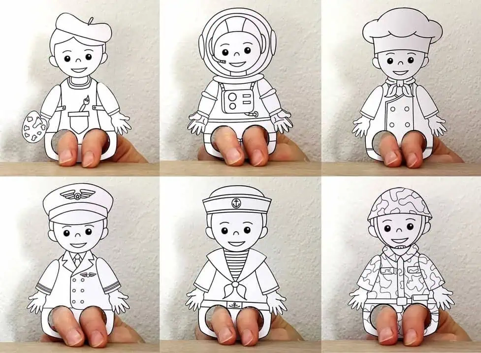 Community Helpers Finger Puppets Set 2 colored For Coloring 