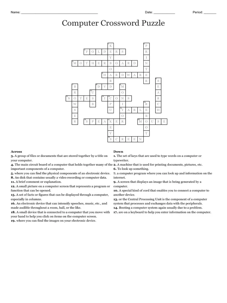 Computer Crossword Puzzle Answer Key PDF Computer File Computing