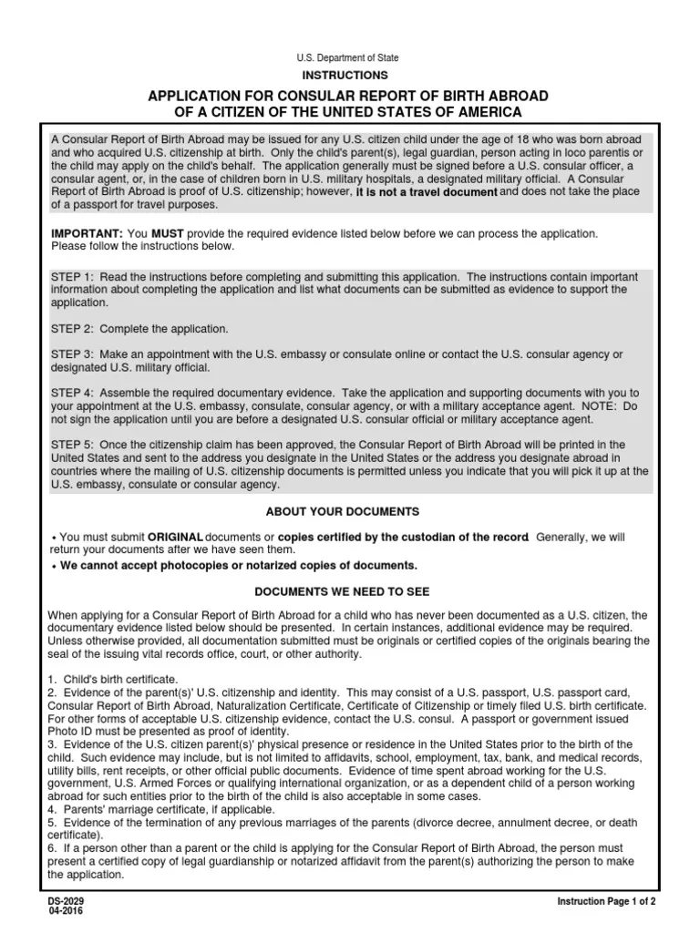 Consular Report Of Birth Abroad Guide PDF United States 