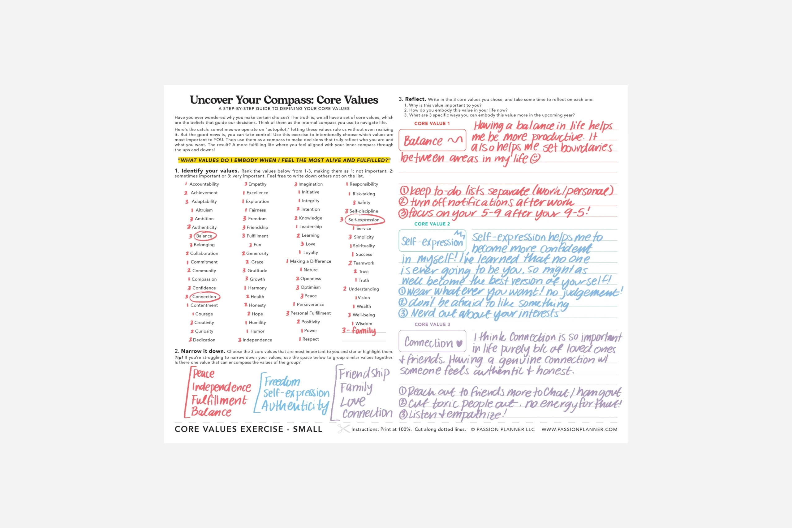 Core Values Worksheet PDF Free Printable Passion Planner