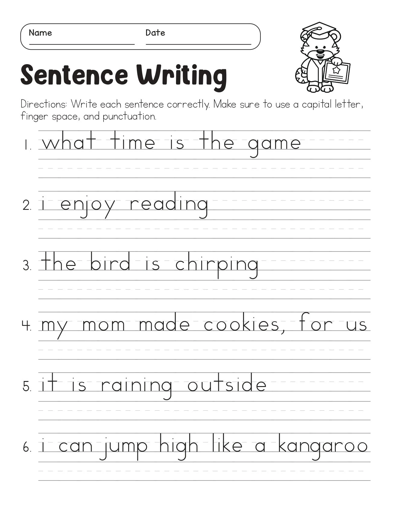 Correct The Sentences Worksheets 10 Page Printable For 1st And 