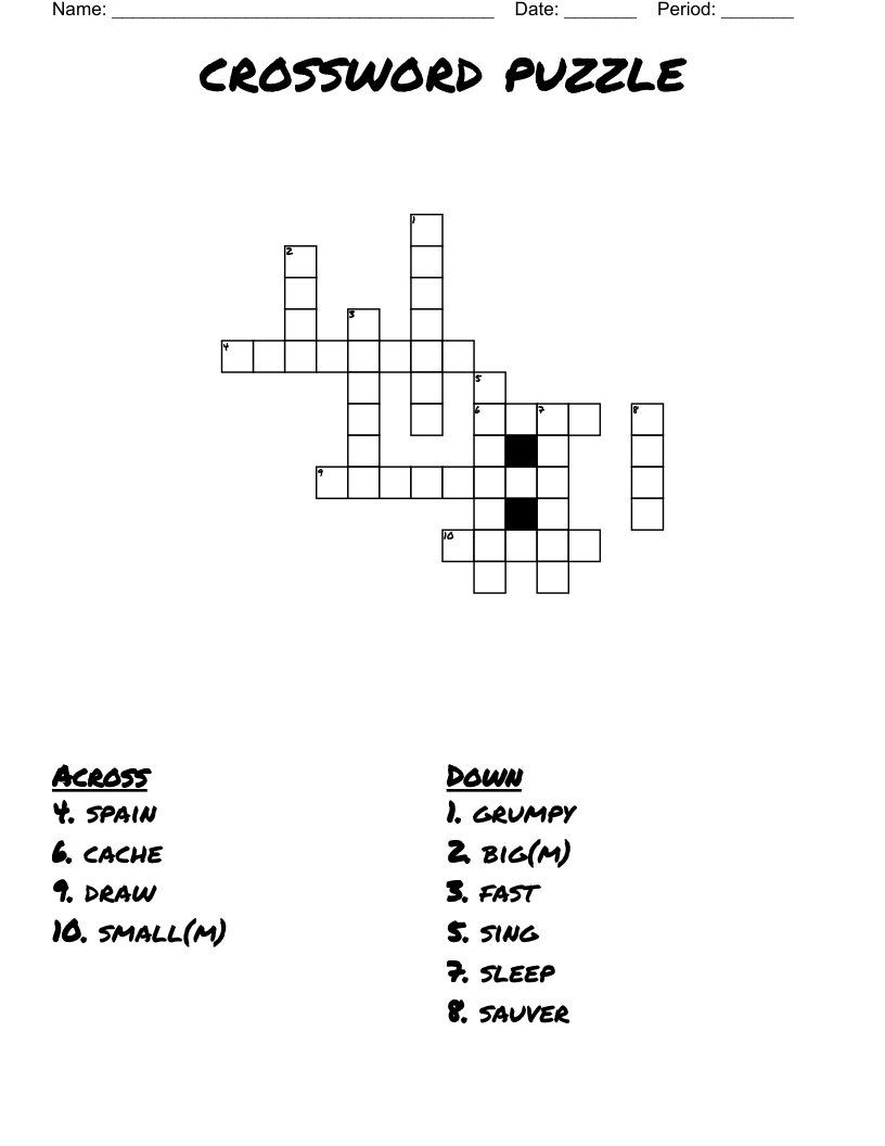 Small Crossword Puzzles Printable