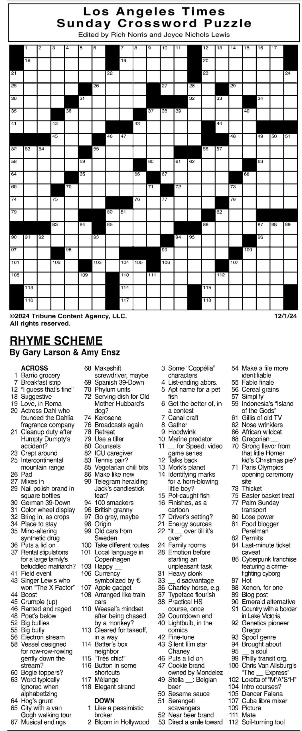 La Times Printable Crossword Puzzles