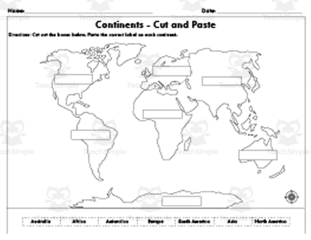 7 Continents Map Worksheet Printable