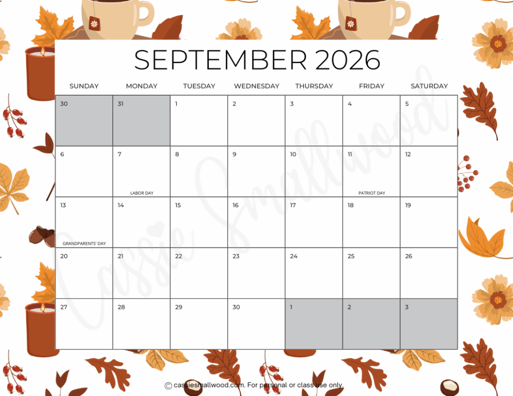 Printable Calendar For September 2026 Free
