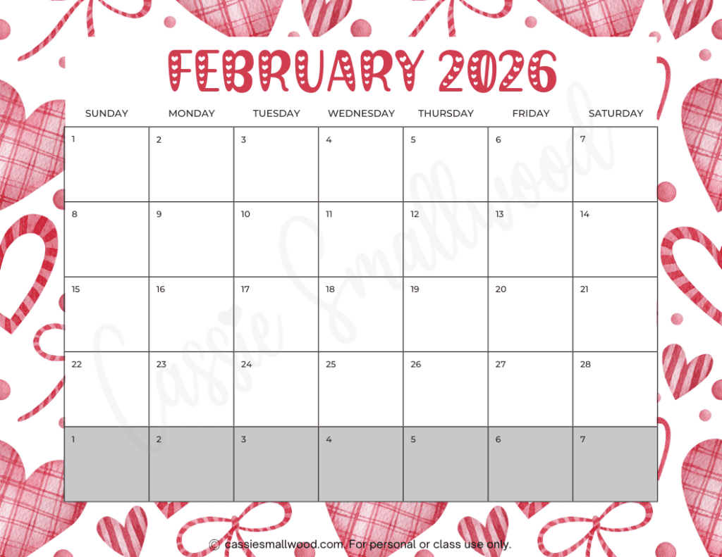 Cute Free Printable 2026 Monthly Calendar Blank amp With Holidays 