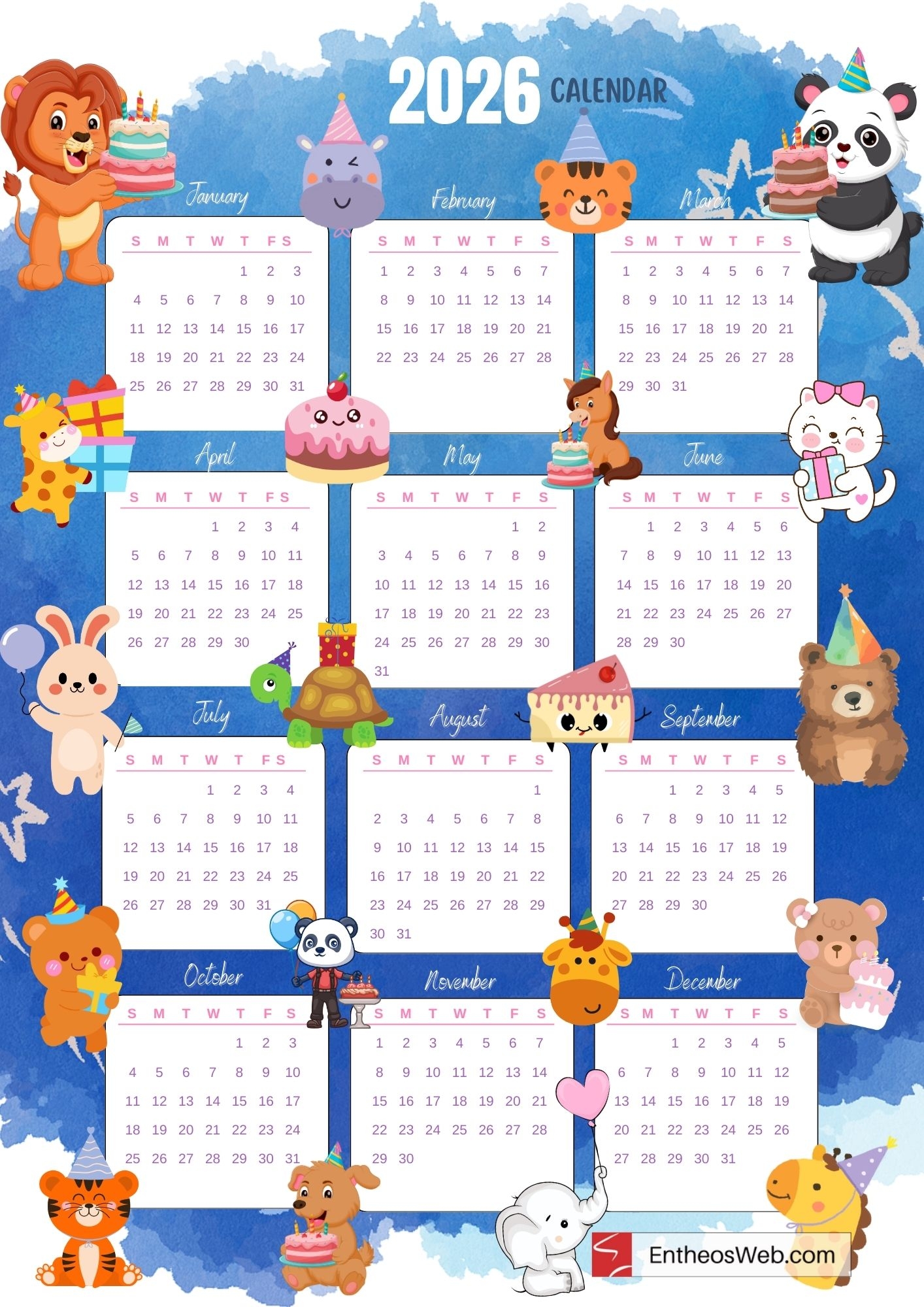 Cute Printable Calendar 2026 For Kids EntheosWeb