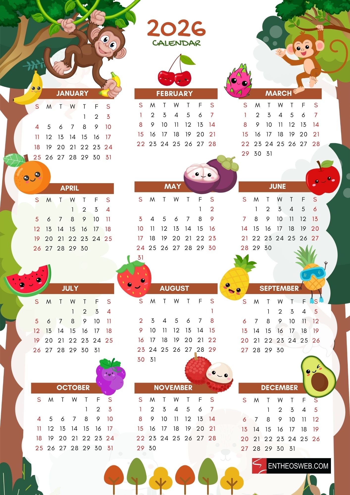 November Printable Calendar 2026 Kids