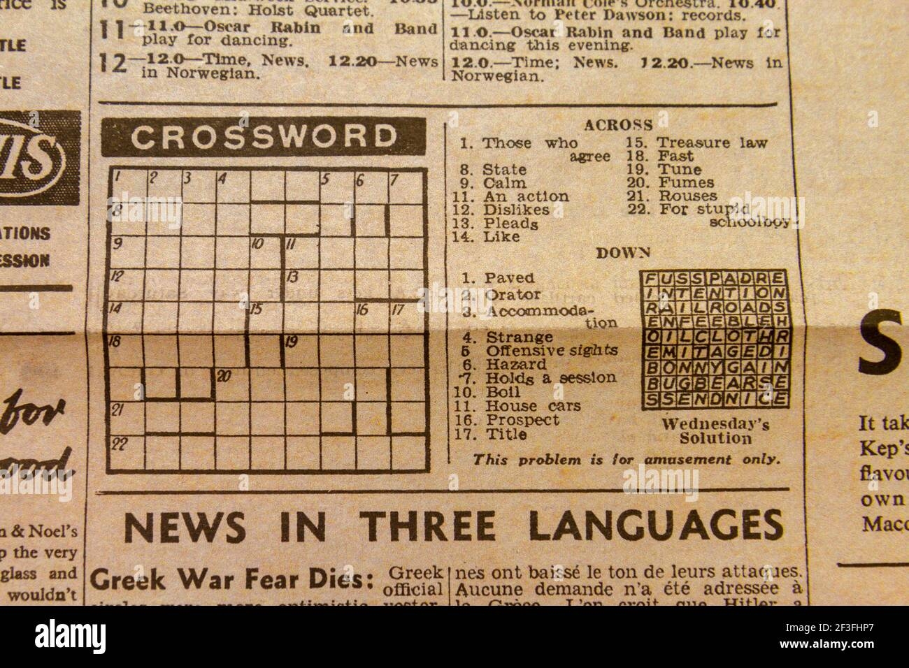 Daily Crossword Hi res Stock Photography And Images Alamy